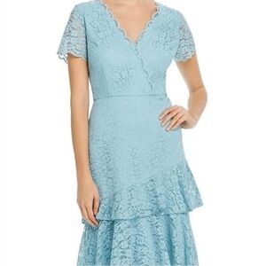 Adrianna Papell Light Blue Lace Midi Dress Size 12